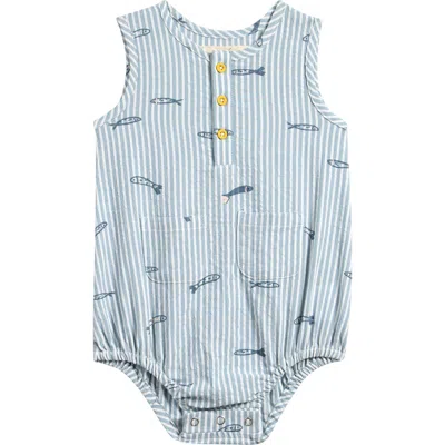 Pehr Babies'  Sardine Embroidery Organic Cotton Seersucker Romper In Blue