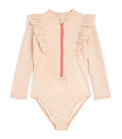 Pehr Kids' Stripe Long-sleeve Swimsuit In Pink