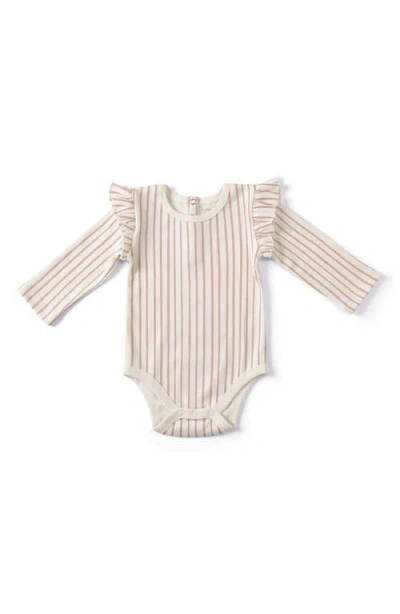 Pehr Babies'  Stripes Away Long Sleeve Ruffle Bodysuit In Pink