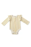 Pehr Stripes Away Long Sleeve Ruffle Bodysuit In Yellow