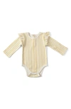 Pehr Babies'  Stripes Away Long Sleeve Ruffle Bodysuit In Marigold