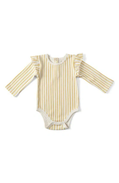 Pehr Stripes Away Long Sleeve Ruffle Bodysuit In Marigold