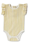 Pehr Babies' Stripes Away Ruffle Bodysuit In Marigold
