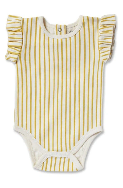Pehr Babies' Stripes Away Ruffle Bodysuit In Marigold