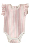 Pehr Babies' Stripes Away Ruffle Bodysuit In Peony