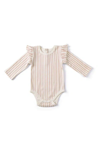 Pehr Babies' Stripes Away Ruffle Long Sleeve Organic Cotton Bodysuit In Pink