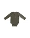 Pehr Unisex Essentials Henley Long Sleeve Bodysuit - Baby In Olive