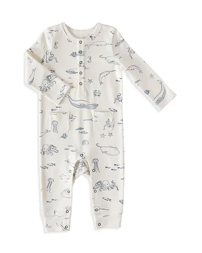 Pehr Unisex Life Aquatic Cotton Printed Henley Coverall - Baby