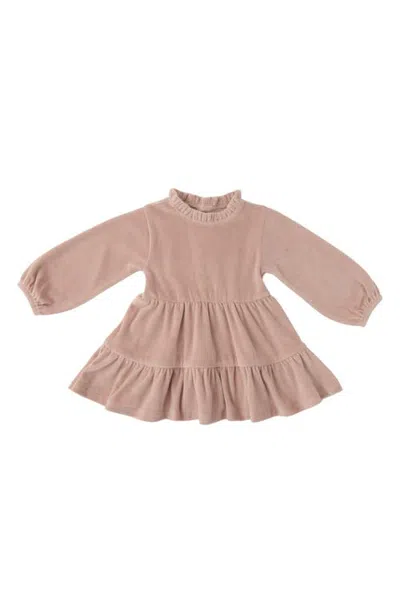 Pehr Kids'  Velour Tiered Long Sleeve Dress In Pink