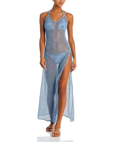 Peixoto Arya Fishnet Halter Swim Cover Up Dress - Exclusive In Amalfi Blue