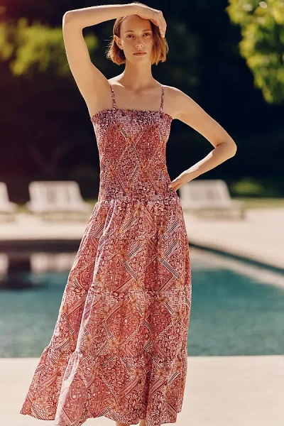 Peixoto Clementine Smocked Tiered Maxi Dress In Red