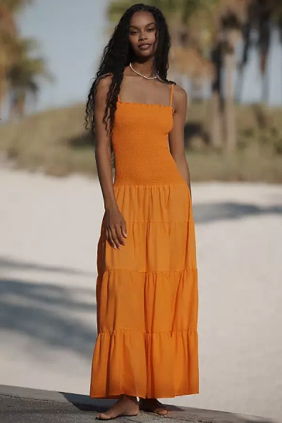 Peixoto Clementine Smocked Tiered Maxi Dress In Orange