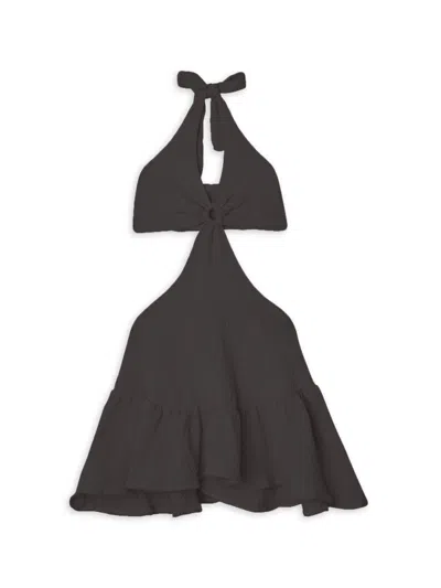 Peixoto Kids' Girl's Ariel Crinkle Cut-out Halter Minidress In Black