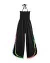 Peixoto Girls' Harriet Halter Sleeveless Jumpsuit - Big Kid In Black With Pom Poms