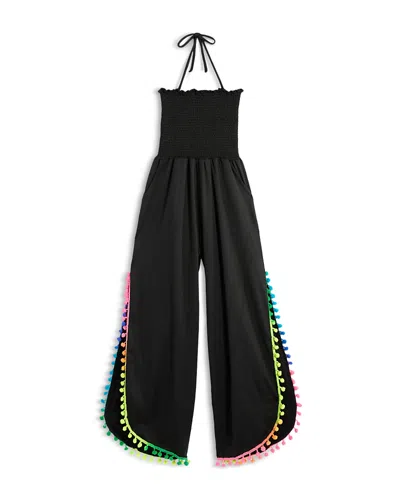 Peixoto Girls' Harriet Halter Sleeveless Jumpsuit - Big Kid In Black With Pom Poms