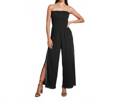 Peixoto Harriet Strapless Smocked Jumpsuit In Classic Black In Multi