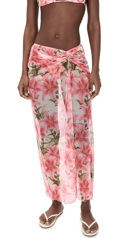 Peixoto Lori Maxi Skirt Sarong Hawaiian Bloom In Pink