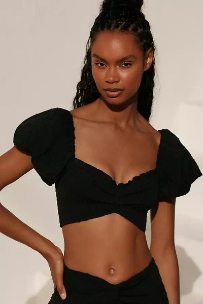 Peixoto Louisa Off-shoulder Gathered Puff-sleeve Crop Top In Black