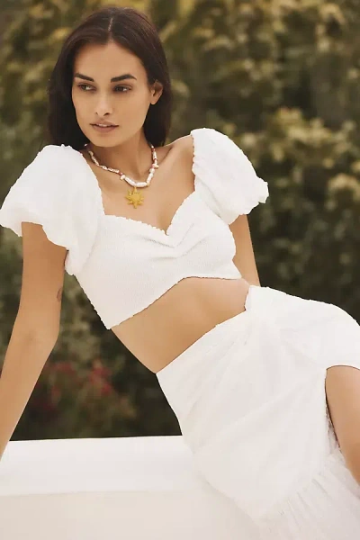 Peixoto Louisa Off-shoulder Gathered Puff-sleeve Crop Top In White