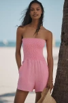 Peixoto Torey Strapless Smocked Romper In Pink