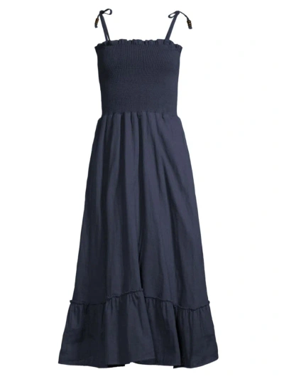 Peixoto Women's Eddie Smocked Cotton Midi-dress In Blue Tribeca