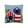 Peking Handicraft Americana Bird House Pillow In Blue
