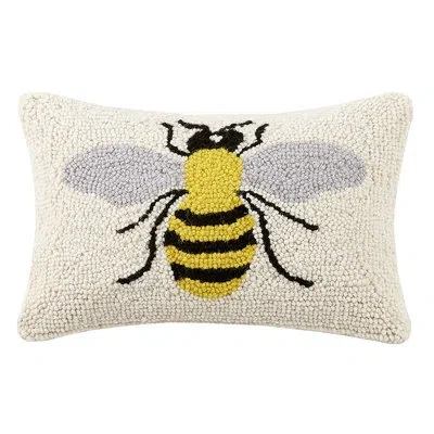 Peking Handicraft Bee Wool Hook Petite Size Throw Pillow - 8x12" In Yellow;black;cream