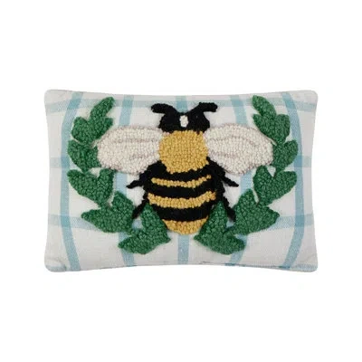 Peking Handicraft Bee Wreath Petite Size Wool Hook Pillow In Blue;green;yellow