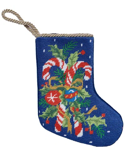 Peking Handicraft Candy Cane Embroidered Needlepoint Mini Stocking In Multi