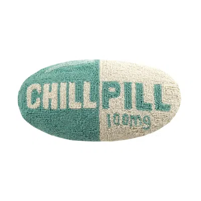 Peking Handicraft Chill Pill Hook Pillow In Green And White In Brown