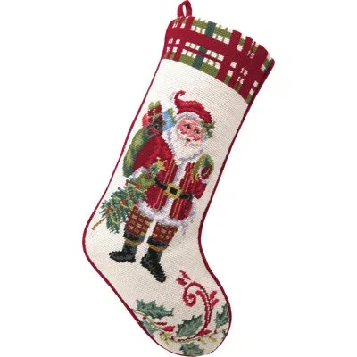Peking Handicraft Christmas At North Pole Needlepoint Stocking In White;green;red