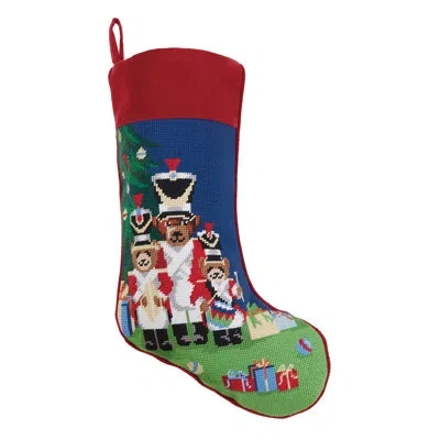 Peking Handicraft Christmas Bears Embroidered Needlepoint Stocking In Blue;red
