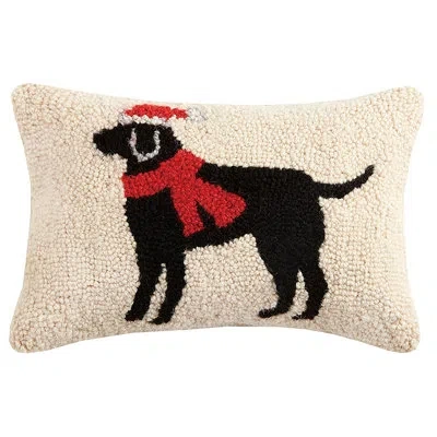 Peking Handicraft Christmas Lab Hook Wool Lumbar Pillow