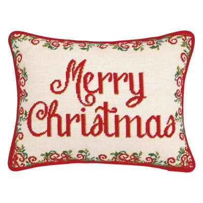 Peking Handicraft Christmas Medallion Needlepoint Lumbar Pillow In Red;cream