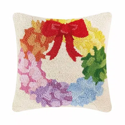 Peking Handicraft Christmas Rainbow Wreath Pillow In Multi