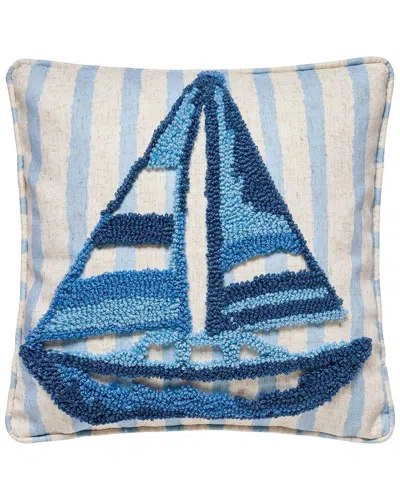 Peking Handicraft Coastal Sailboat Tufted Hook Pillow In Blue