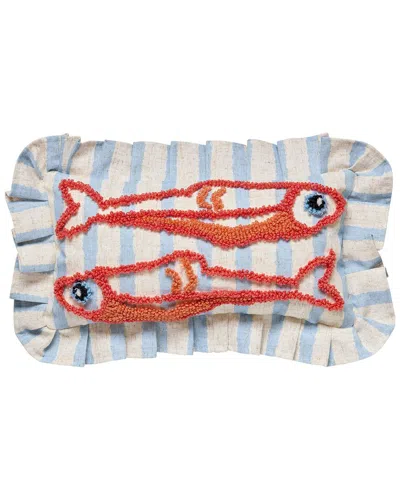 Peking Handicraft Coastal Sardines Tufted Hook Pillow In Red