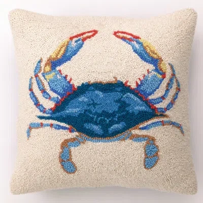Peking Handicraft Crab Embroidered Wool Throw Pillow In Neutral