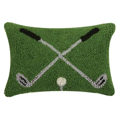 Peking Handicraft Cross Golf Clubs Wool Lumbar Pillow In Green