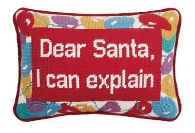 Peking Handicraft Dear Santa Embroidered Needlepoint Pillow In Red Multi