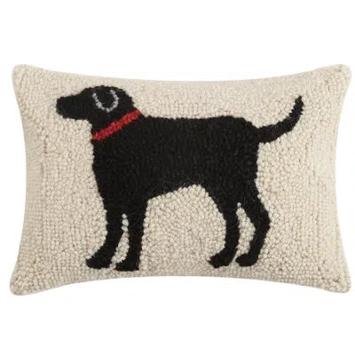 Peking Handicraft Dog Hook Wool Lumbar Pillow In Black