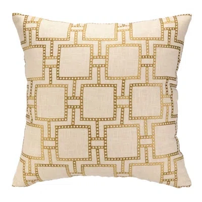 Peking Handicraft Dotted Line Linen Throw Pillow In Citron