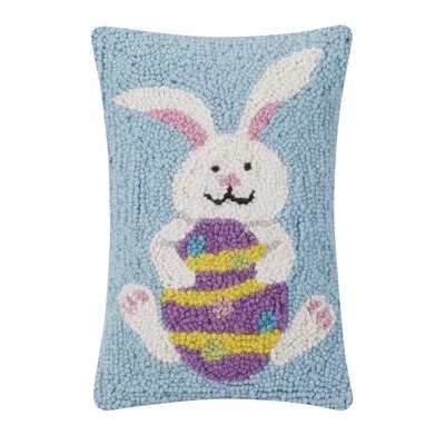 Peking Handicraft Easter Bunny Egg Wool Hook Pillow In Blue;white