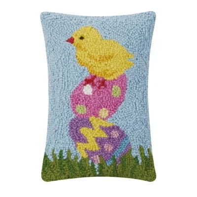 Peking Handicraft Easter Chick Eggs Wool Hook Pillow In Blue;yellow