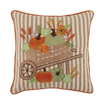 Peking Handicraft Embroidered Throw Pillow In Brown;beige;orange;ivory