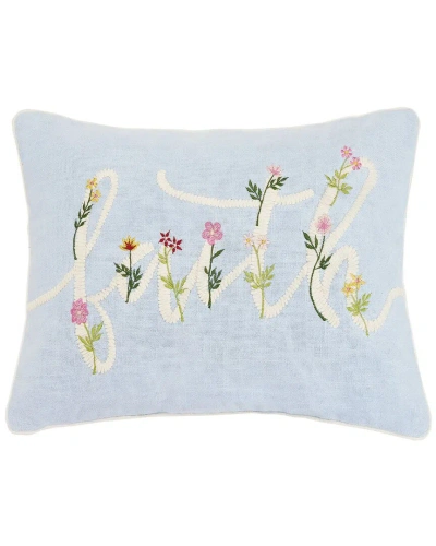 Peking Handicraft Floral Faith Cord Embroidered Pillow In Blue