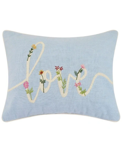 Peking Handicraft Floral Love Cord Embroidered Pillow In Blue
