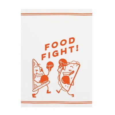 Peking Handicraft Food Fight Kitchen Towel - Set Of 2 In White