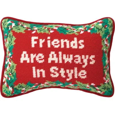 Peking Handicraft Friends Needlepoint Petite Size Holiday Pillow - 6.5x9" In Red;cream
