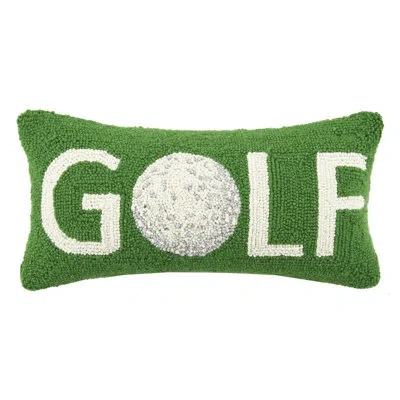 Peking Handicraft Golf Hook Wool Lumbar Pillow In Green